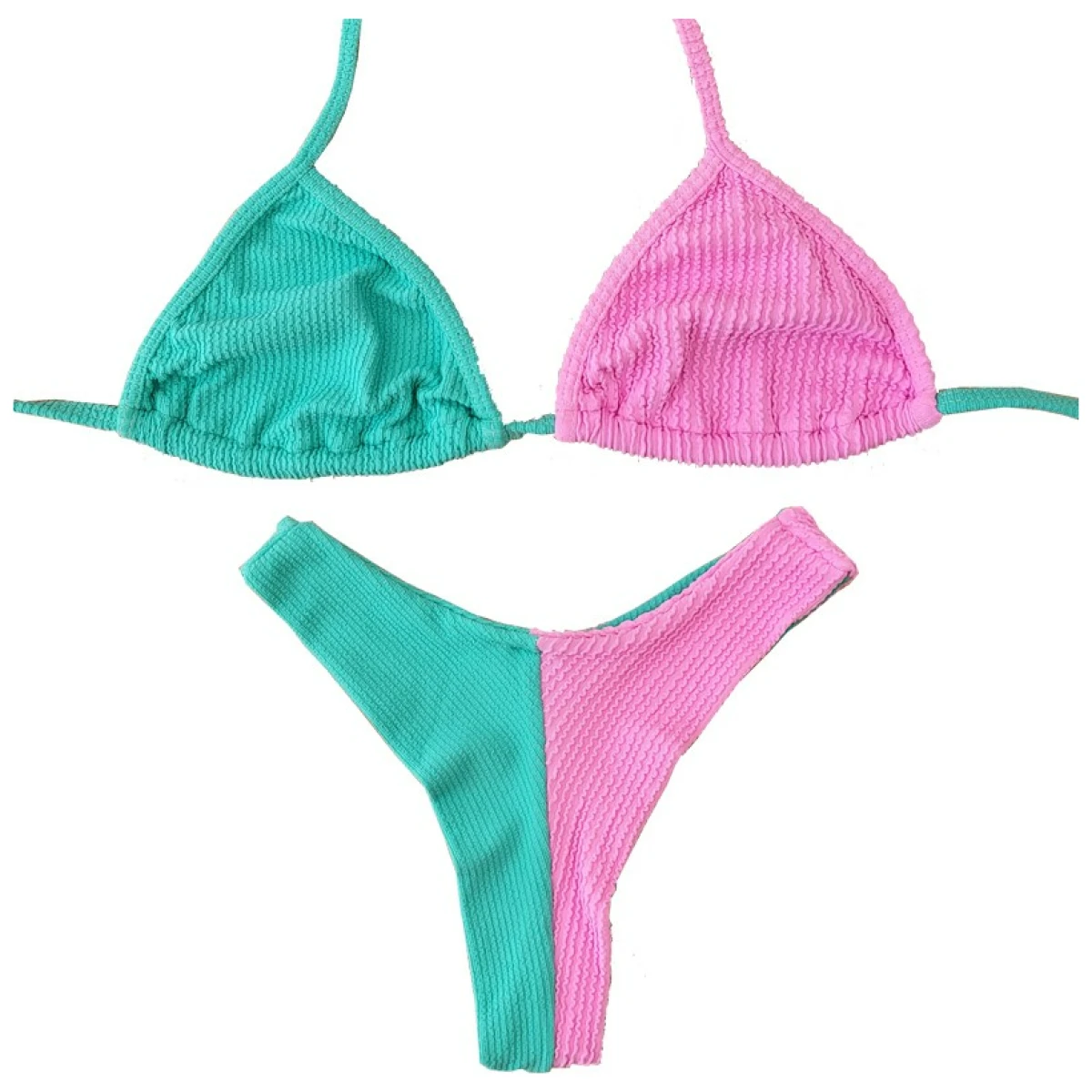 Tanga alta V bikini texturizado 'Bicolor Sweet'